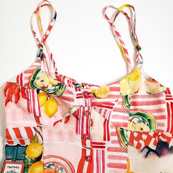 Zara Patchwork Linen Blend Midi Dress XS Open Back Trattoria Italy Pasta Lemon - Picture 8 of 16